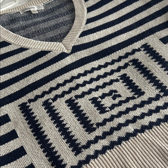 Navy and Cream Striped V-Neck Sweater - Picture 2 of 3